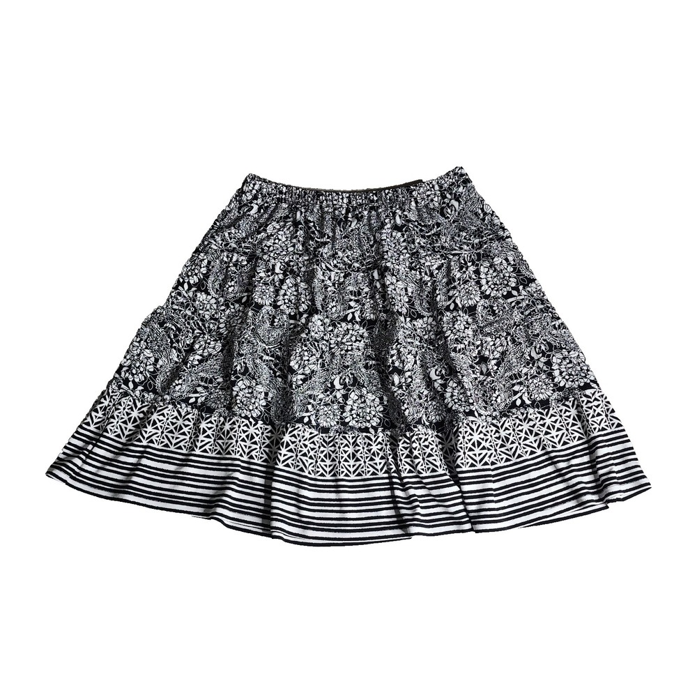 Womens Black & White Flared Mini Skirt Boho Whimsigoth Mini Petite Medium